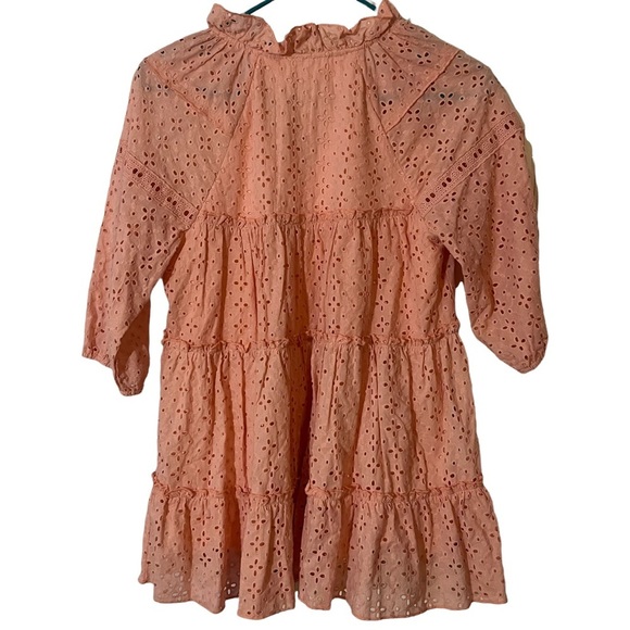 Altar'd State Pink Eyelet Ruffle Tiered Boho Flowy Top Short Mini Dress Size S - Picture 6 of 6